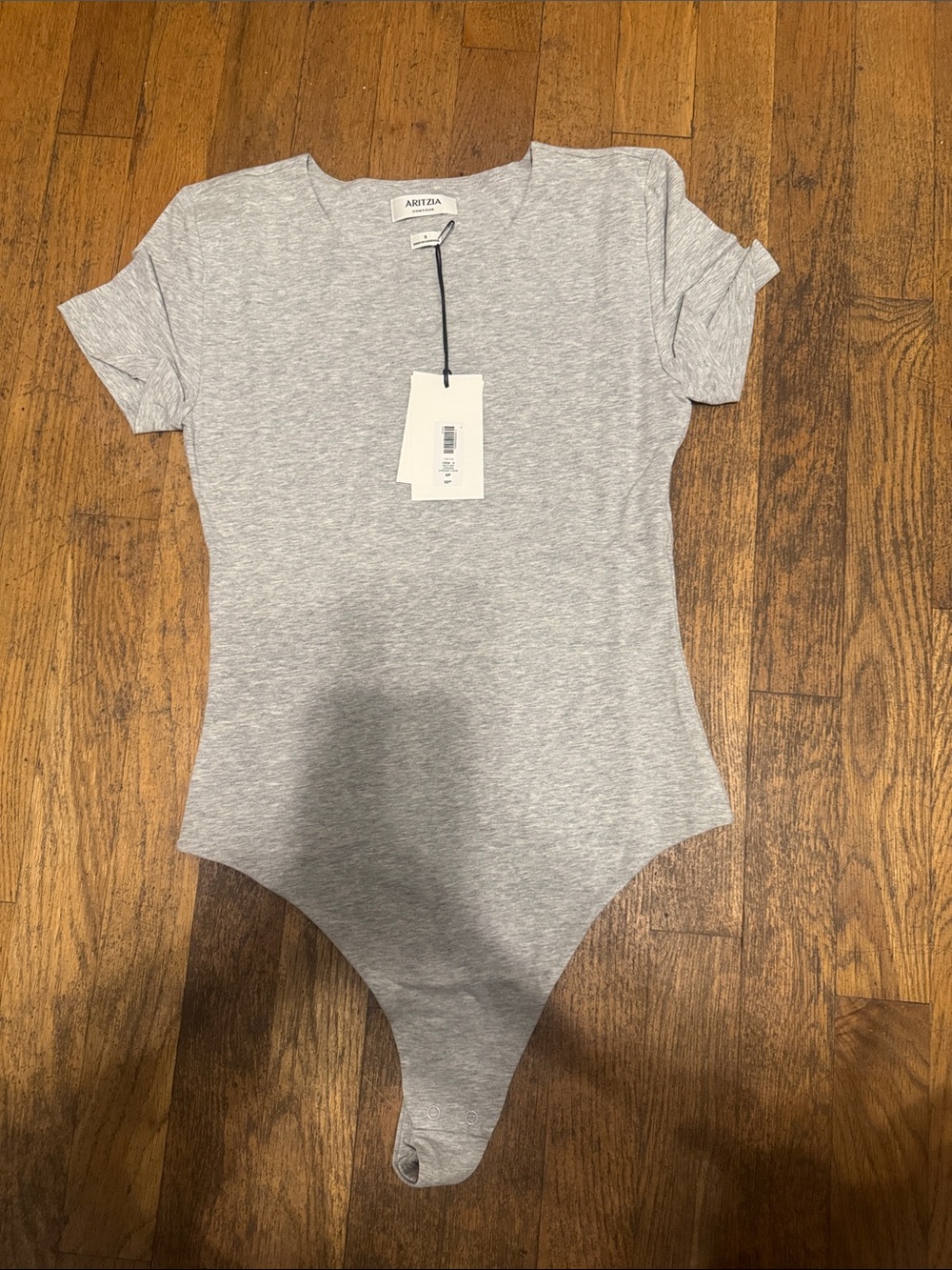 Aritzia Light Gray Stretch Short Sleeve Bodysuit